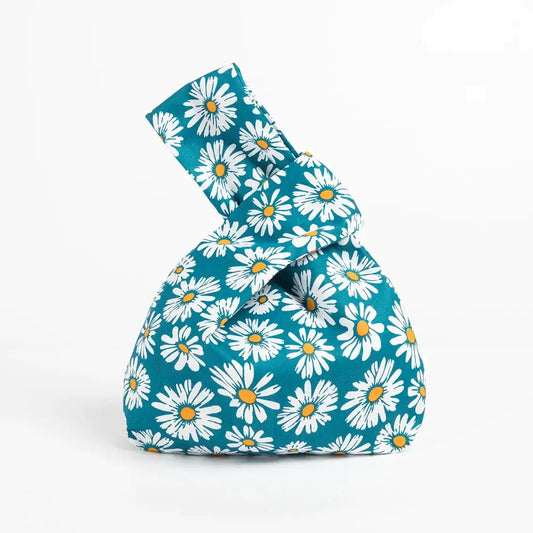 Daisy Flower Teal Knot Bag
