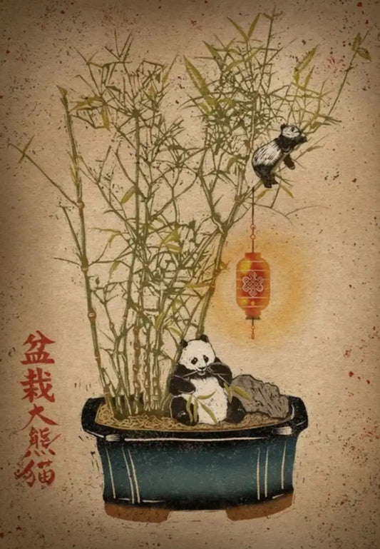Bamboo Panda Vintage Poster