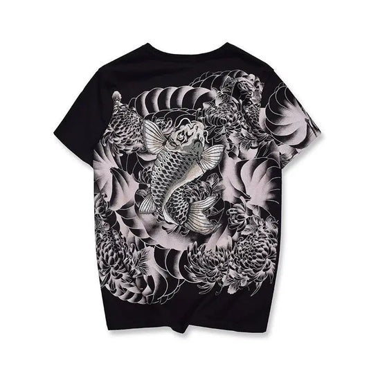 Silver Koi Fish Carp Embroidery T-Shirt
