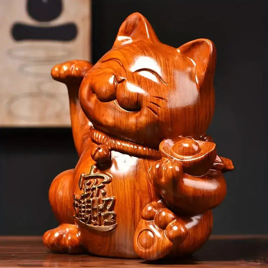 Wooden Maneki Neko Lucky Cat