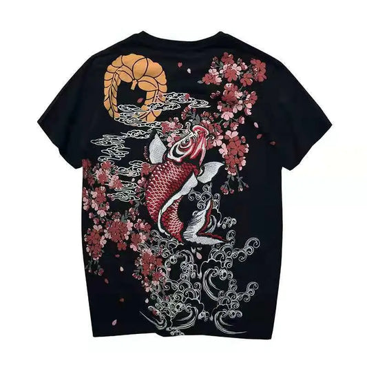 Blossom Koi Fish Carp Embroidery T-Shirt